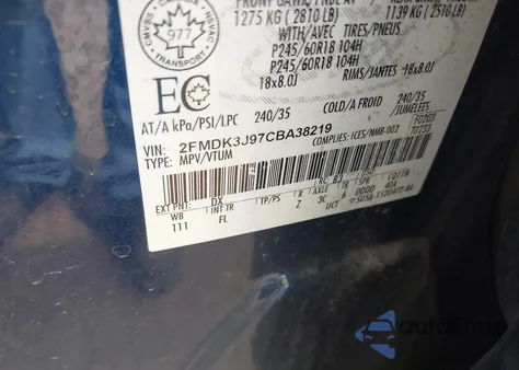 2012 Ford Edge Sel from USA, damaged, VIN 2FMDK3J97CBA38219